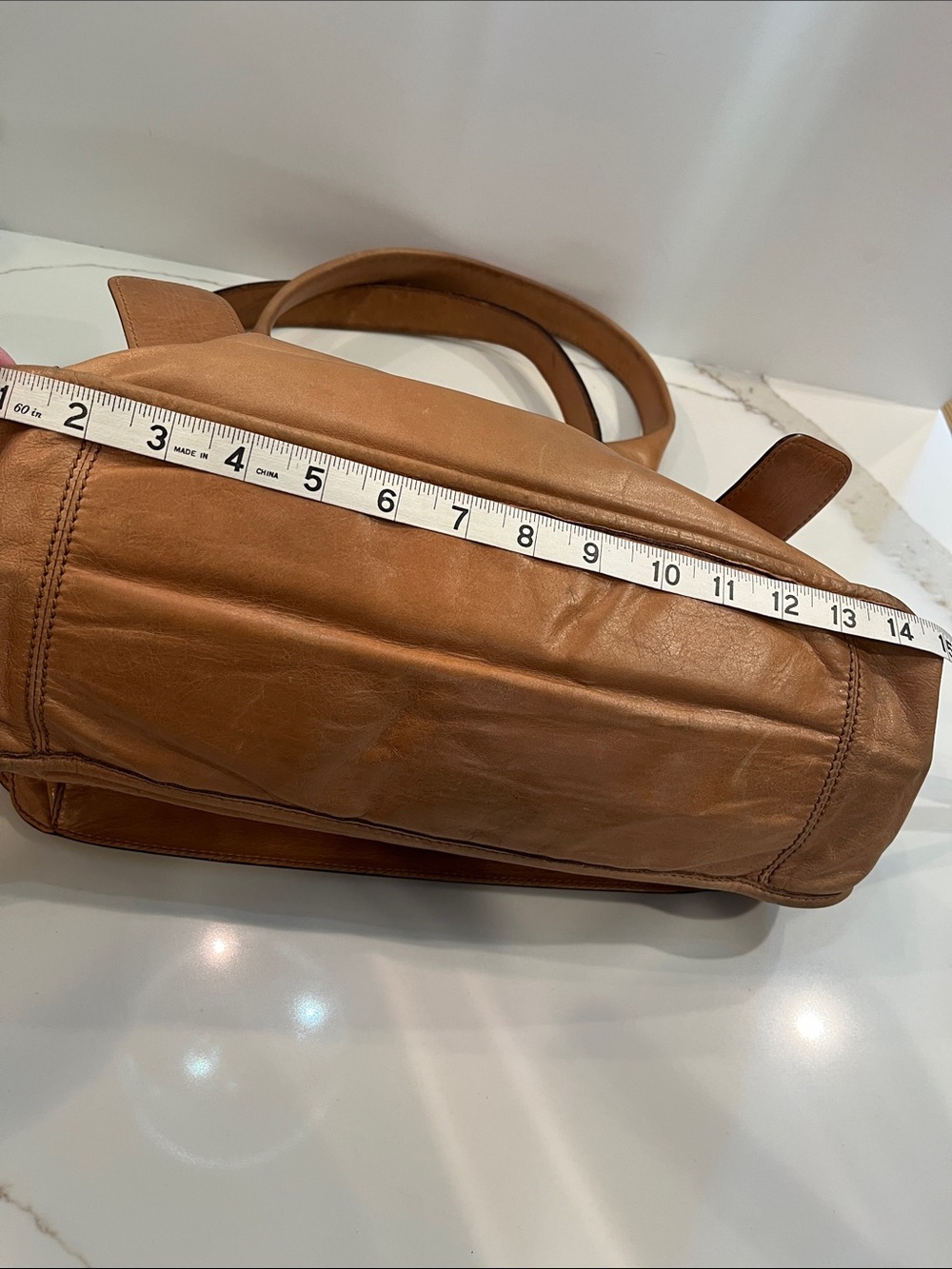 Chloe Leather Camel Shoulder Bag with Double Buckle Detail. Made in Italy. Roomy - Picture 6 of 16
